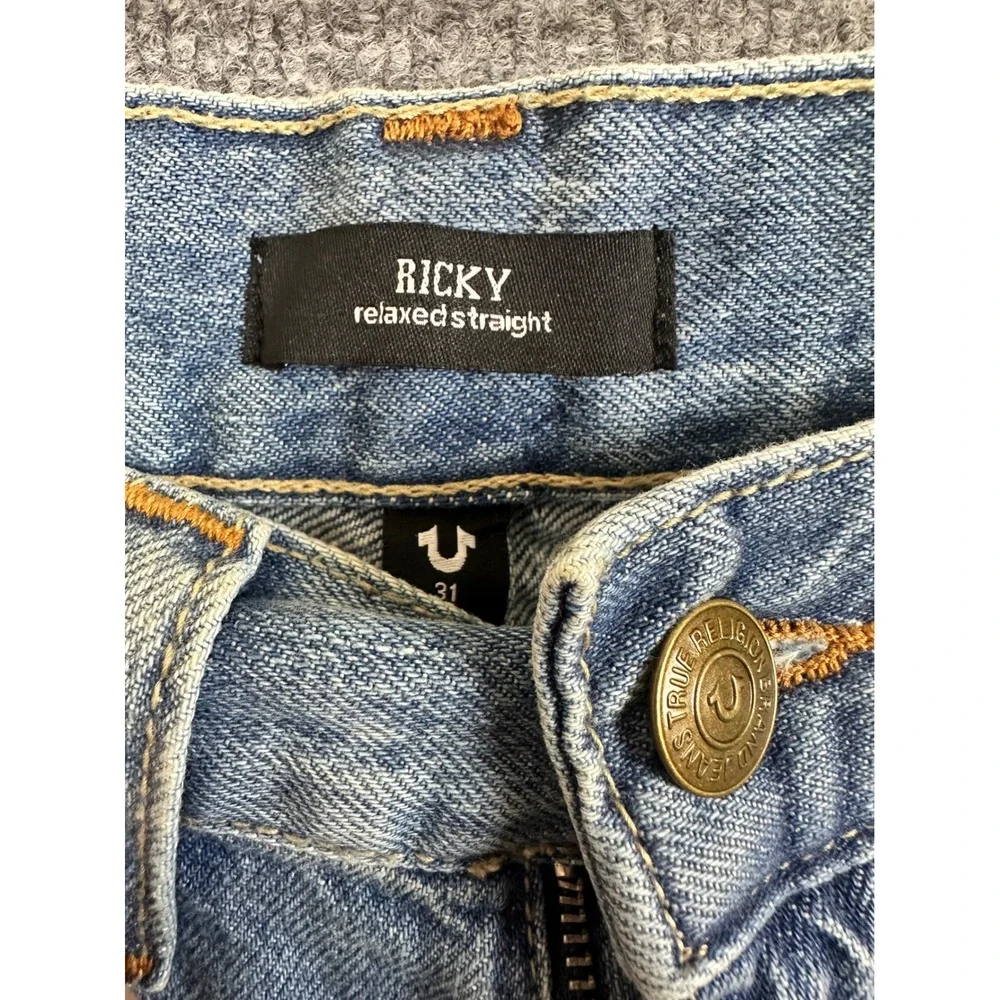 True Religion Ricky Relaxed Straight Distressed Jeans Size 31